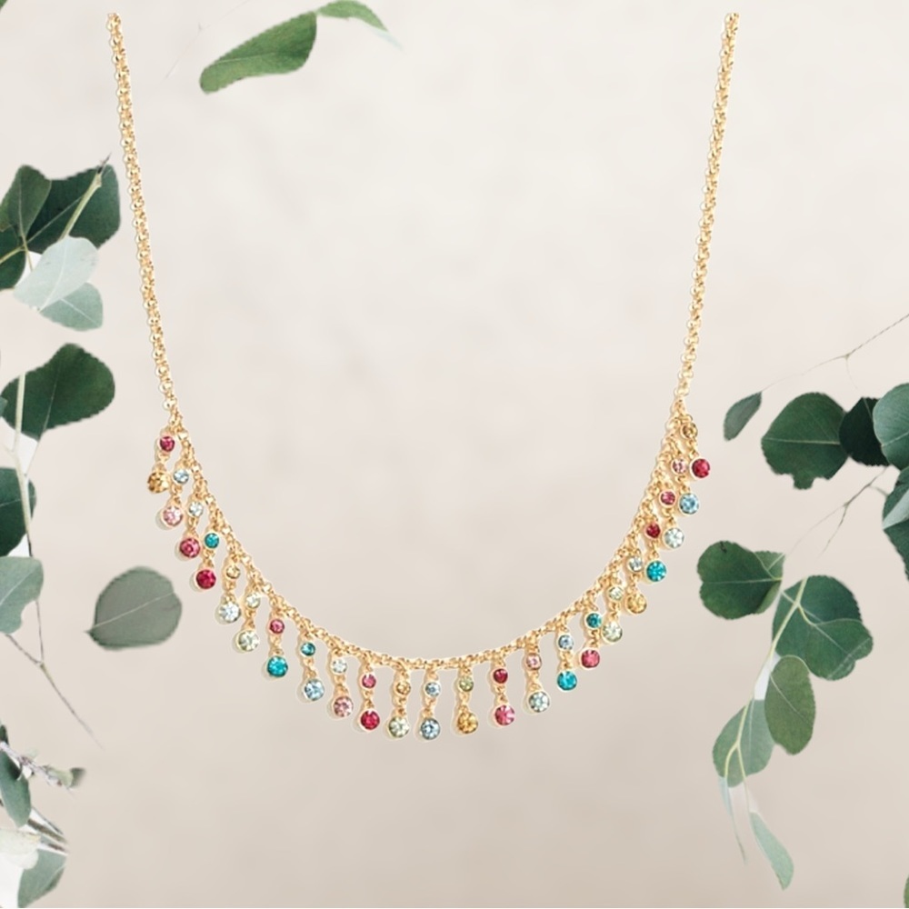 J. Crew Gold Tone Statement Necklace With Hanging Multicolor Jewels NWT